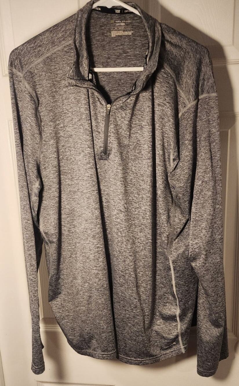 Tek Gear DryTek Mens XXL Gray Long Sleeve Quarter Zip Henley Shirt Performance